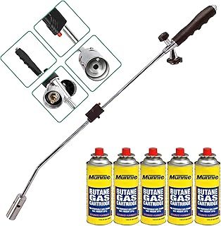Munnie Gas-Powered Weed Burner with Auto Ignition | Weed Killer Weed Burner | Adjustable Flame | Eco-Friendly Compatibility with Butane Gas Canister (Burner + 5 Canister)