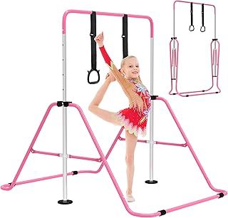 EVERYMILE Gymnastics Bars, Junior Training Kip Bar Gymnastics Equipment for Home,Adjustable Height Folding Horizontal Bar with Gymnastic Rings for Kid