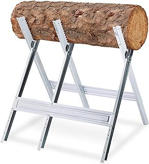 Relaxdays Sawhorse, Wood Sawing, 150 kg, Work Bench Chainsaws, Firewood, Sturdy Steel, HxWxD 81 x 75.5 x 81 cm, Silver