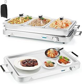 Electric Buffet Server, 3 Tray Hotplate Food Warmer with 3x2.5L Removable Pans, Lids, Warming Plate Function & Adjustable Temperature, 450W Chafing Dish Catering Serving Tray for Kitchen Party