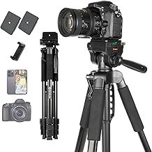 Camera Tripod 81 inch/206cm Tall Camera Stand Heavy Duty Tripod with Phone Holder for smartphone, Aluminum Tripod with 3-Way Pan Head for DSLR DV Projector Cell Phone Vlog