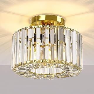 FRIDEKO HOME Gold Ceiling Light Fixture - Easric Industrial Crystal Semi Flush Mount Ceiling Lighting Modern LED Crystal Chandeliers Fitting for Hallway Living Room Dining Room Kitchen