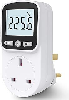 Electricity Usage Monitor Power Meter Plug Backlight Energy Monitor Plug Watt Meter 8 Modes, UK Socket Power Monitors Power Consumption Meter Large LCD Display Consumption KWH Amp Volt Meter Outlet