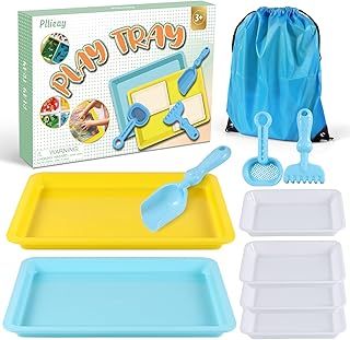 Pllieay Sensory Play Tray - Portable Large Plastic Tray, Sensory Bin with Spoon & Shovel Set, Educational & Fun Activity for Early Childhood Development