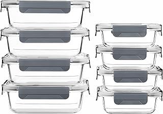 Vtopmart Glass Containers with Lids, 8 Pack Glass Meal Prep Containers, Lunch Box with BPA Free, Stackable, High Temperature Resistance, for Freezer, Camping