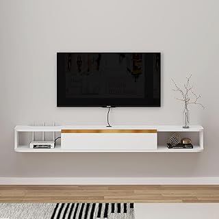 Pmnianhua Floating TV Stand, Wall Mounted Entertainment Center TV Media Console, Floating Shelves with Door, Floating TV Cabinet Large Storage TV Bench for Living Room (White, 120cm)