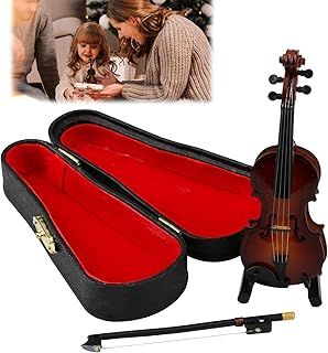 10CM Miniature Violin Wooden Tiny Violin - Creative Mini Musical Instrument Model with Stand Bow Black Leather Case - Worlds Smallest Emergency Violin for Kids Gift Decorating Valentine's Day Birthday