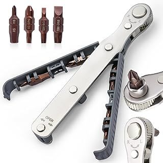 Mini Magnetic Ratchet Wrench, Right Angle Phillips Magnetic Screwdriver for Awkward Spaces, 134mm, with 1/4 Inch Drive High Torque Offset Reversible Mini Ratcheting Offset Screwdriver