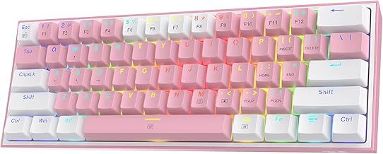 Redragon K617 60% Wired RGB Gaming Keyboard, 61 Keys Compact Mechanical Keyboard w/White & Pink Mixed-Colored Keycaps, Linear Red Switch, Pro Driver Support