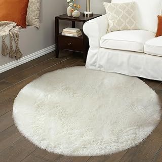 Onperpoe Round White Rugs for Living Room, 60 x 60 cm Thickened White Fluffy Rug, Soft and Fluffy Faux Fur Small Rug, Anti Slip Circle Rug for Bedroom Living Room Nursery Rooms Home Decor