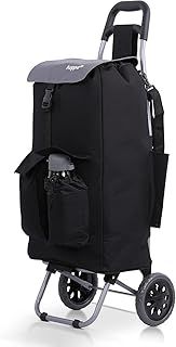 Hoppa Fully Insulated Lightweight 2025 Model 2 Wheeled Large 42Litre Capacity Shopping Trolley Bag 95cm, 2.1kg with Shoulder Strap (Black 2025)