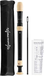 World Rhythm WR-805 Descant School Recorder with Bag, Cleaning Rod and Fingering Chart - Soprano - English/Baroque Fingering - Black & Ivory