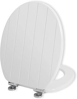 Angel Shield White Wooden Toilet Seat Antibacterial Adjustable Hinges Toilet Seat Fits Never Slips for Bathroom with Soft Close and Quick Release for Easy Clean and Assembly (Soft Close, White)