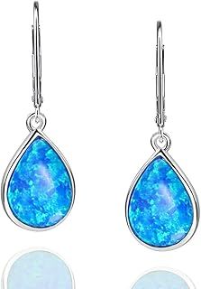 Dangle Earrings for Women Opal: 925 Sterling Silver Leverback Earrings Opal Teardrop Created Drop Opal Earrings for Girls October Birthstone Opal Jewelry Mothers Day Gifts for Mom Valentines Christmas Birthday Jewelry Gifts for Wife Grandma Girlfriend