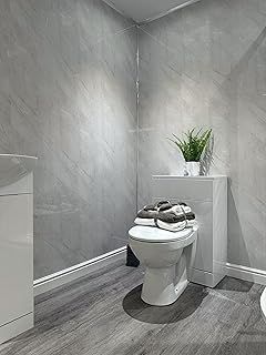 Grey Marble 8mm Wall Panels Bathroom Ceiling Panels Kitchen PVC Shower Wet Wall Cladding (4 Pack)