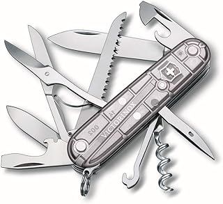 Victorinox Huntsman Swiss Army Knife, Medium, Multi Tool, Camping Knife, 15 Functions, Large Blade, Bottle Opener, Silver Transp.