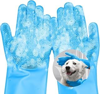 Dog Washing Gloves, Dog Bathing Grooming Gloves, Silicone Cleaning Gloves Multifunction, Anti Slip Massaging Gloves for Dogs and Cats, Blue