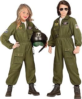 W WIDMANN MILANO Party Fashion - Unisex Child Fighter Jet Pilot Costume, Jumpsuit, Aviation, Soldier, Military, Carnival, Theme Parties