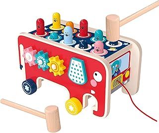 NUKied Wooden Hammer Toys Multifunctional Pounding Bench Tap Bench Hit Mole Hamster Game Early Educational Montessori Toys Wooden Toy Gift for Kids Toddlers Boys Girls