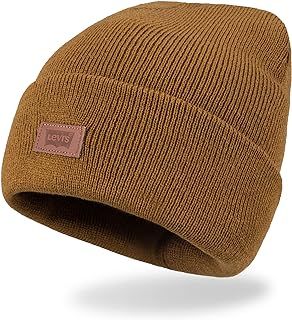 Levi's All Season Comfy Leather Logo Patch Cuffed Hero Beanie Hat