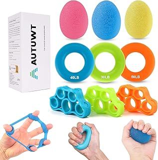 Finger Trainer 9Pcs Set Hand Grip Strengthener, Silicone Fingers Exerciser Hand Squeeze Ball Kit for Grip Strength, Muscle Training, Sports, Rock Climbing, Fitness