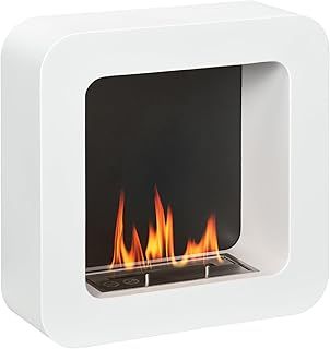 HOMCOM Wall Mounted Ethanol Fireplace, Bioethanol Heater Stove Fire with 1L Tank, 2.5 Hour Burning Time, White