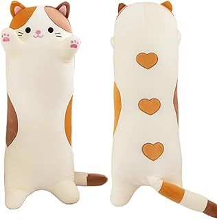 Long Cat Plush Pillows, Cute Cat Stuffed Animal Kitten Soft Huggable Cat Plush Toys Pillow for Kids and Adults, 1pcs, 70cm/ New Beige