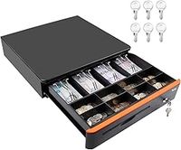 Tera Auto Open Cash Register (with 6 Keys) Till Drawer Box 4 Bill 8 Coin Cash Drawer Tray for POS System Removable Coin Compartment 12V RJ12 Key-Lock Media Slot for Shops Businesses 405R (41x41x10cm)