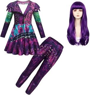 Berich Red Descendants Dress up Set Mal Descendants Costume with Wig Kids Descendants Party Outfit World Book Day Costumes for Girls
