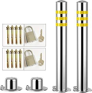 Pack Of 2 Stainless Steel Security Posts For Driveways - Prevent Rust, Easy Installation - Barrier Reflective Tape Parking Post Bollards