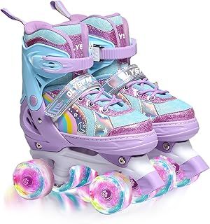 Roller skates kids Roller boots,8 Light up Wheels and 4 Sizes Adjustable,Quad skates with storage bag,Double-row Roller Skates for girls,boys and Beginner