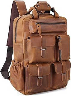 Polare Cowhide Leather Multiple Laptop Backpack Day Pack Travel Bag Satchel For Men