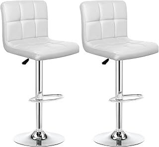IntimaTe WM Heart Bar Stools Set of 2, Bar Chairs Breakfast Dining Stools for Kitchen Counter Island, Adjustable Swivel Gas Lift, Chrome Footrest (White)