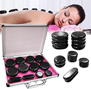 Hot Stones Massage Kit with Heater, Portable Electric Hot Stones Set with Heating Box, Hot Massage Stones Made of Basalt, for Massage, Relaxation, SPA (21 Stones)