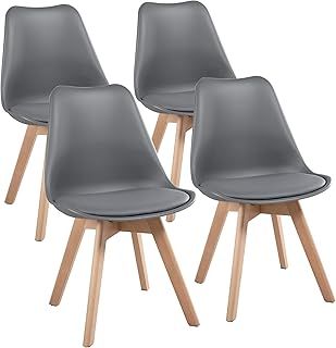 Yaheetech Dining Chairs Upholstered Side Chairs Durable Kitchen Chair with Beech Wooden Legs for Home Bedroom Cafe Dark Grey