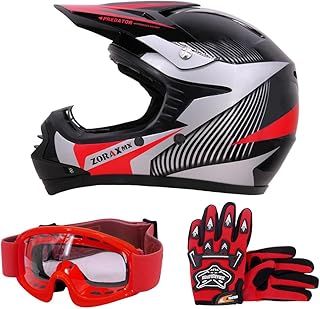 Zorax ZOR-X19 Blue L (53-54cm) PREDATOR Kids Motocross Motorbike MX Helmet ECE2206 & Gloves L (7cm) & Goggles