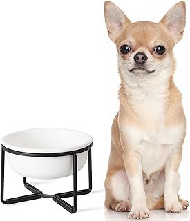 Elevated Ceramic Dog Food Bowl - Raised Dog Bowl with Non-Slip Metal Stand - Lifted Dog Dish - Dog Feeding Bowl - Dog Water Bowl - Suitable for Small and Medium Dogs - 2 Cups - 27 fl oz - Beige