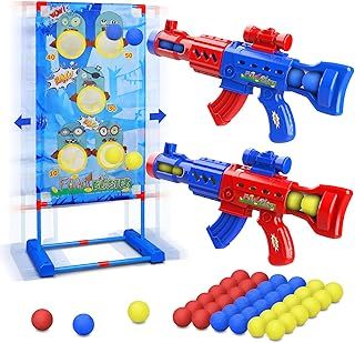 Shooting Game Toy for Age 6, 7, 8, 9, 10+ Years Old Boys and Girls, Popper Air Toy Guns with Moving Shooting Target & 36 Foam Balls, Outdoor Garden Toys Gifts - Compatible with Nerf Toy Guns