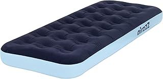 airzzZ Inflatable Flocked Airbed - Quick Inflation & Deflation Mattress - Lightweight Comfortable Perfect For Camping,Hiking, Caravan, Guest Bed - Waterproof Portable (Single)