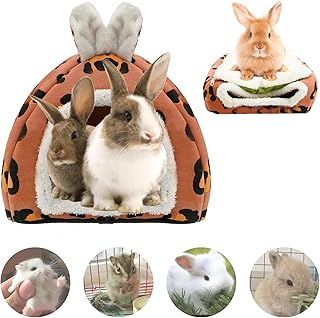 Guinea Pig Bed House, Warm Small Animal Bed Cave Rabbit House Hamster Hideaway with Removable Pad Large Hideout Guinea Pig Bedding Winter Sleeping House for Pet Bunny,Chinchilla,Hedgehog,Ferret (Red)