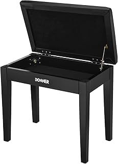 Donner Piano Bench Keyboard Stool, Solid Hard Wooden Digital Piano Stool with Large Storage, Black