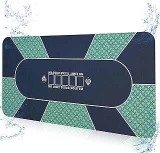 Waterproof Professional Poker Mat 180 x 90 cm, 8 Player Portable Rubber Texas Hold'em Poker Table Top Layout w/Zipper Handbag to Play Cards, Poker Games, Blackjack, Casino