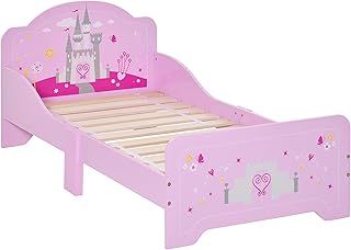 HOMCOM Kids Bed Princess Castle Theme w/Side Rails Slats Home Furniture for 3-6 Yrs Pink 143 x 73 x 60 cm