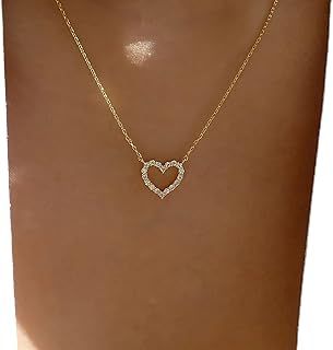 TseenYi Crystal Heart Necklace Gold Cz Heart Pendant Necklace Boho Love Heart Necklace Sparkling Crystal Heart Choker Necklace Crystal Love Pendant Necklace Chain Jewelry for Women and Girls Gifts