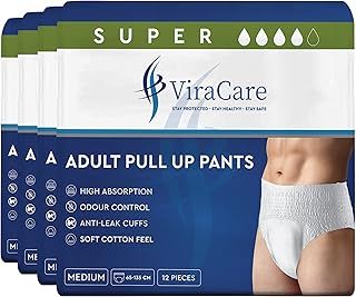 48 x Incontinence Pants Women and Men | Adult Diapers | Adult Nappies | Adult Incontinence Pull Up Pants | Medium Size | Soft-Stretch Waistband | (4 Packs of 12)