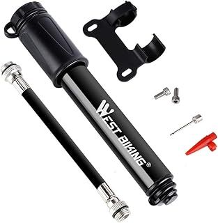 Bike Pump,Aluminum Alloy Portable Mini Bicycle Tire Air Pump,Super Fast Tyre Inflation Compatible with Universal Presta and Schrader Valve Frame Mounted for Road, Ball Pump Needle/Frame Mount