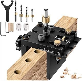 3 in 1 Pocket Hole Jig Kit, Woodworking Doweling Jig Kit with Positioning Clip Adjustable Drilling Guide Puncher Locator Carpentry Tools for DIY Carpentry Projects
