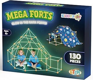 Mega Forts - 130 Piece Fort Building Kit For Kids - Glow in the Dark DIY Den Making Kit - Build a Fort Den Building Kit