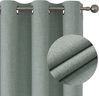 Joydeco 100% Blackout Linen Curtains Bedroom, Thermal Insulated Burlap Eyelet Curtain & Drapes, Room Darkening Textured Curtains Black Out for Living Room 2 Panels（Sage Green，W 46" x L 54"）