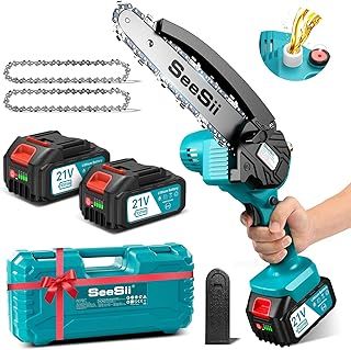 Mini Chainsaw Cordless 6 Inch with 2×4000mAh Batteries, Electric Saws for Tree Branches, Battery Powered Handheld Small Chain Saws for Limb Trimming Cutting,Gift for Men Dad Husband